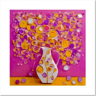 Pink and Gold Still Life Painting in a White Vase Posters and Art